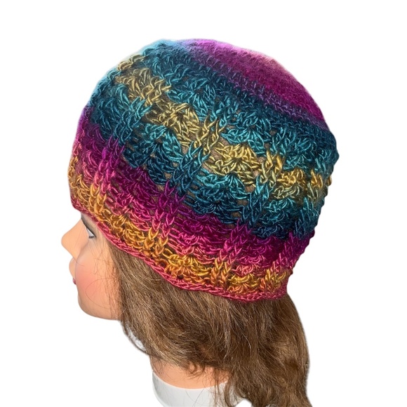 Hand Crafted Crochet Beanie Soft Colorful Adult with ribbed and scallop design - Picture 3 of 5